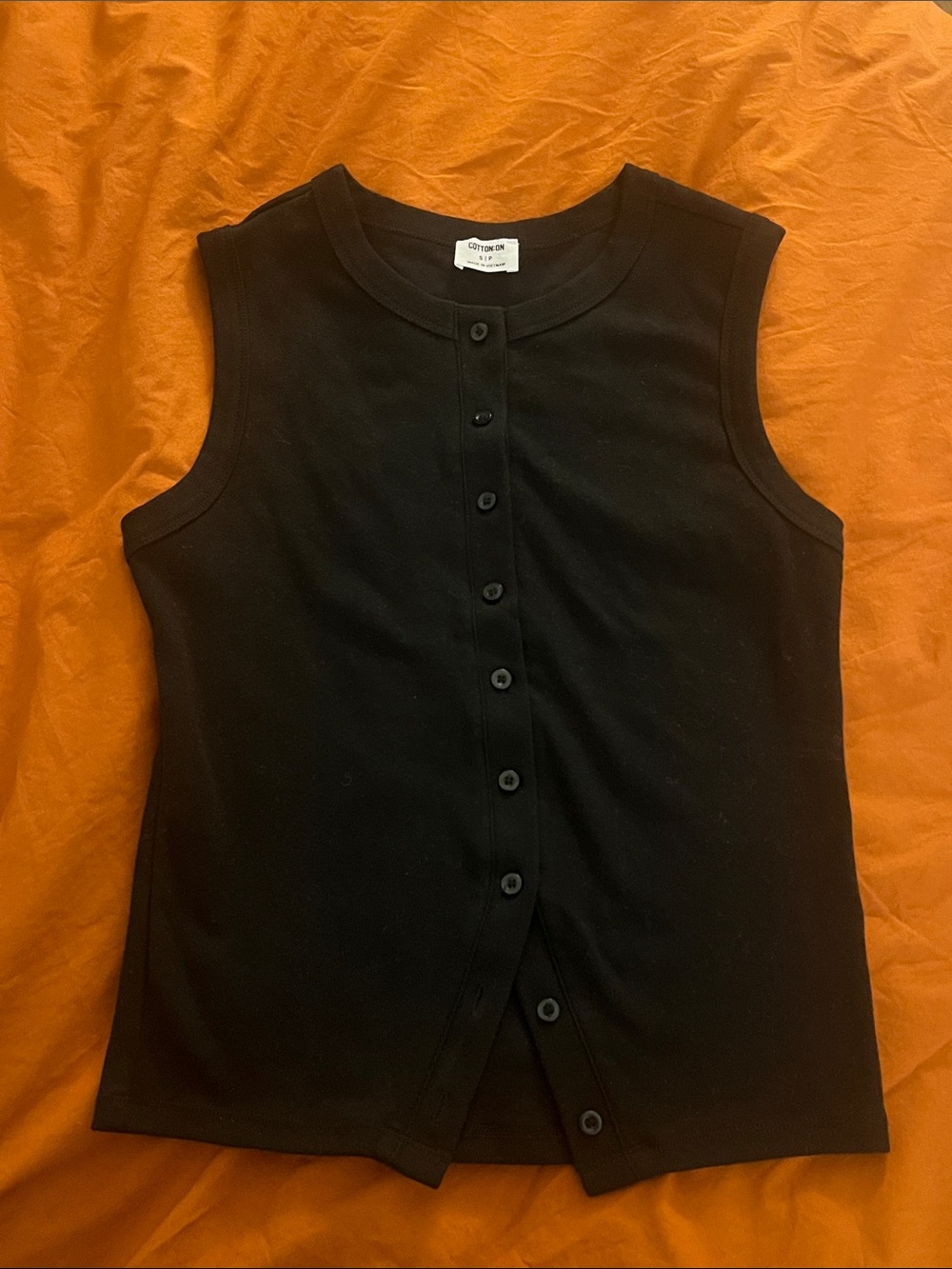 Cotton On Sleeveless Button-Front Black Tank